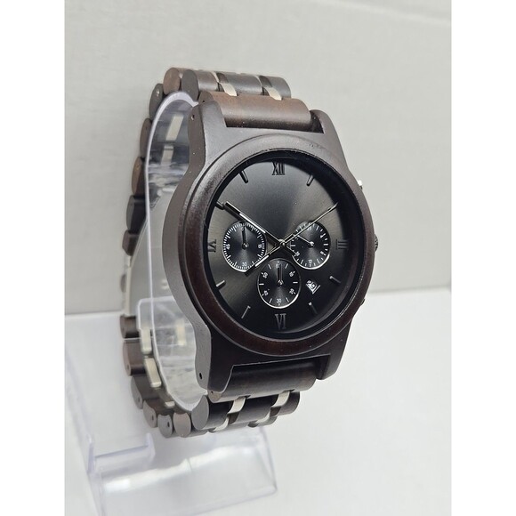 Unbranded Wooden Watch Quartz Chronograph Date Brown Dial New Battery 44 mm Mens - Picture 3 of 11